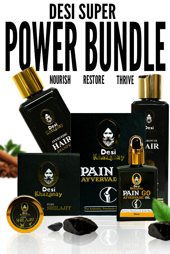 Desi Power Bundle – Original Shilajit, Joint Pain Oil & Hair Care - DESI KHAZANAY