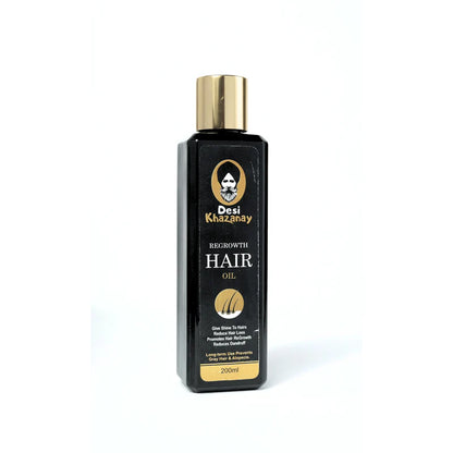 Desi Khazanay Regrowth Hair Oil, the best hair oil in Pakistan for hair growth and nourishment.